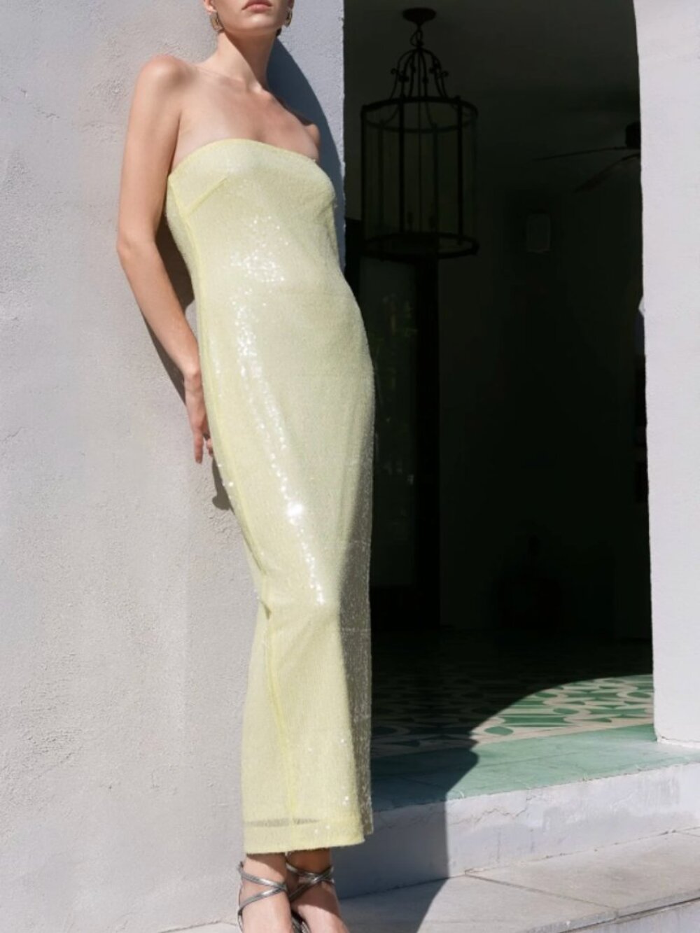 Endless Rose Strapless Sequined Maxi Dress Size L Butter